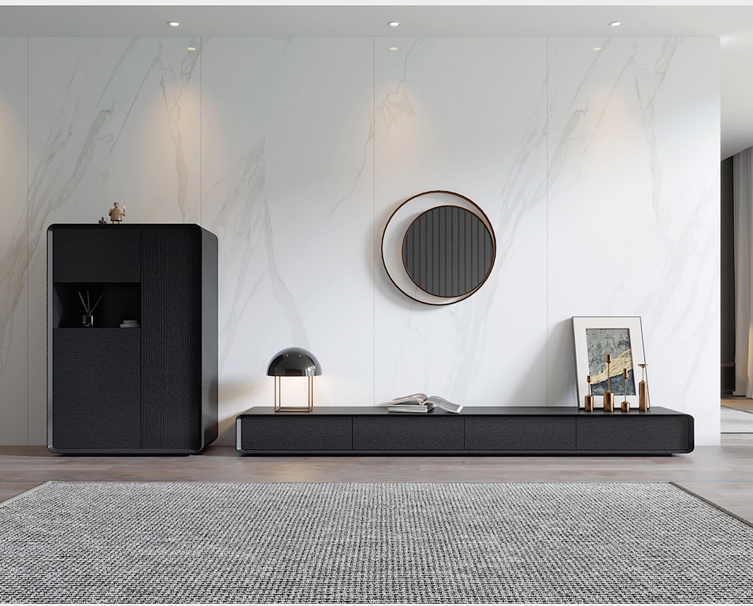 Entertainment Unit with lamp and print