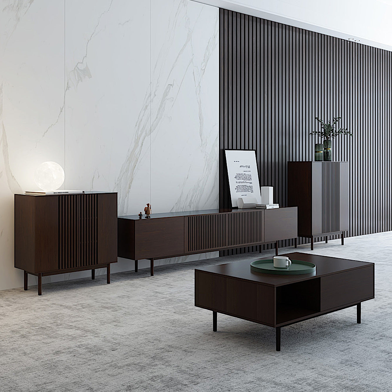 Dark Walnut Tallboy and coffee table