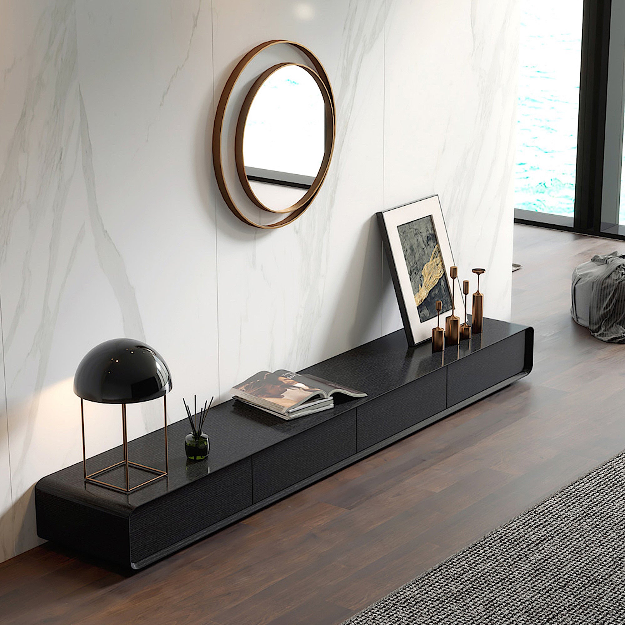 Black Entertainment Unit wooden floor