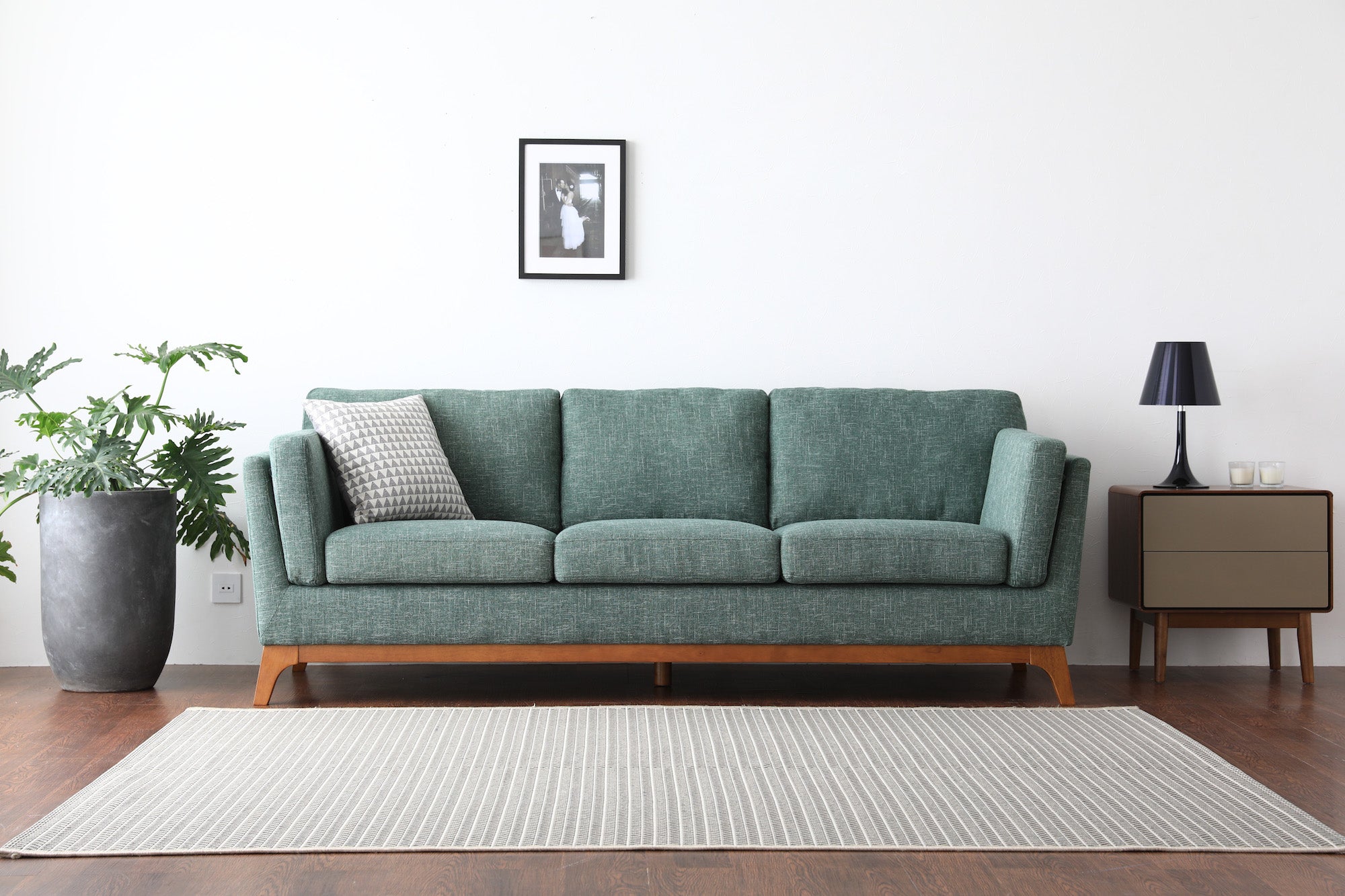 Lounge with sofa table and plant