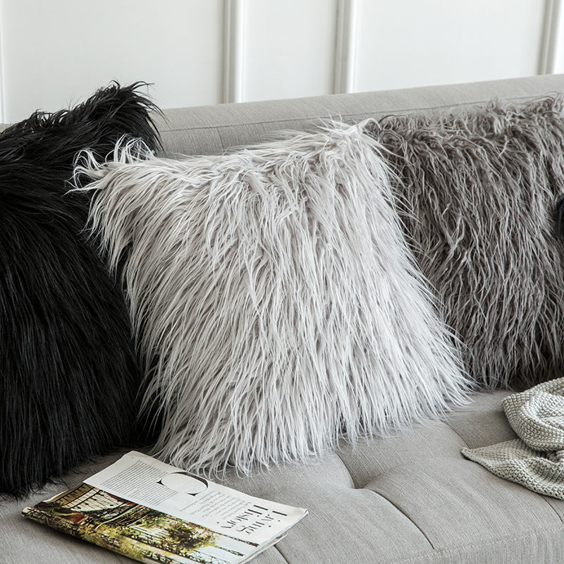 Grey fur pillow covers cheap