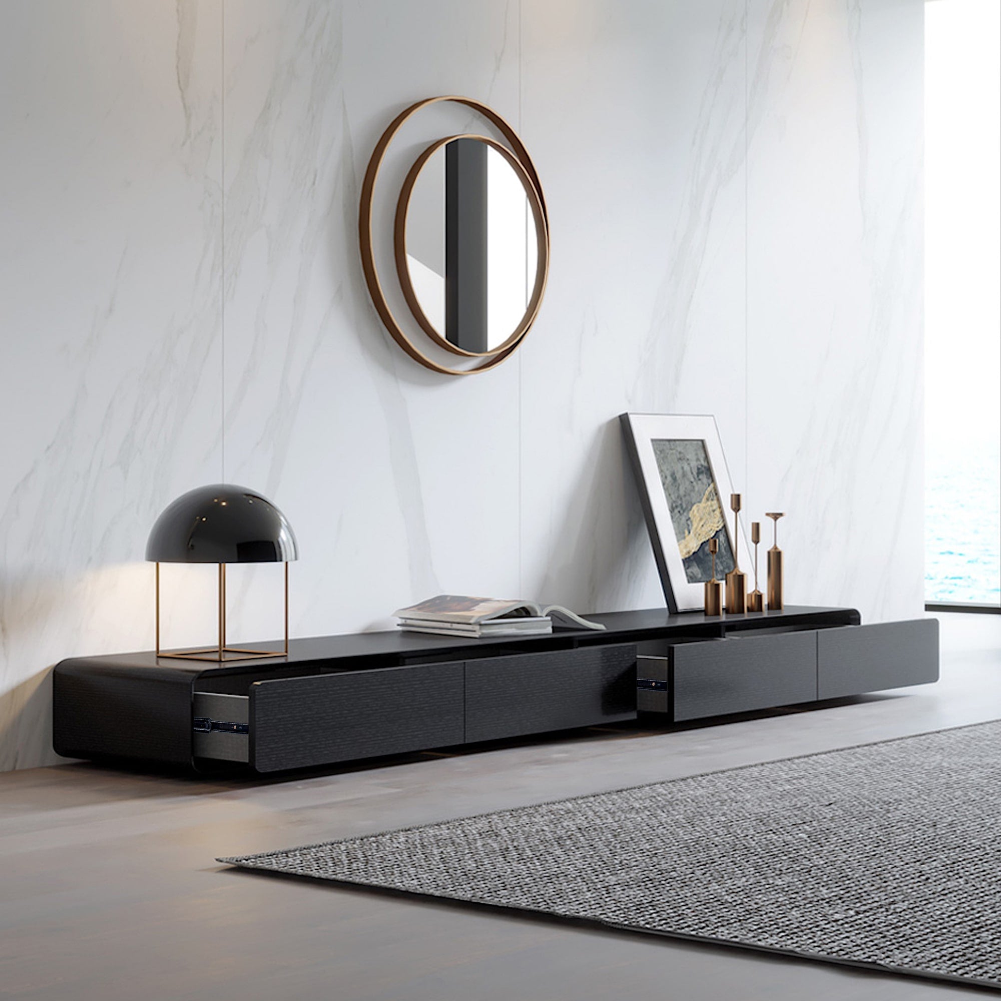 Black Entertainment Unit Grey rug