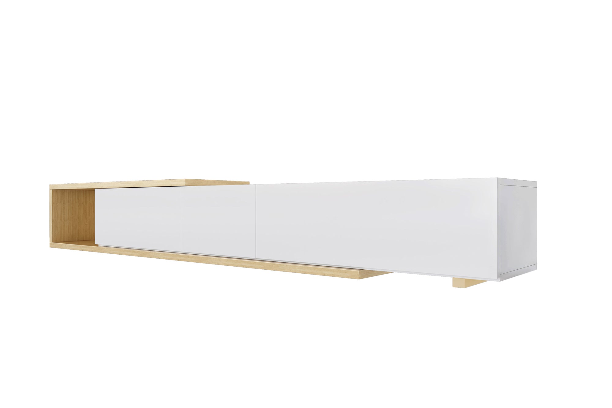 Rich light timber and white entertainment unit