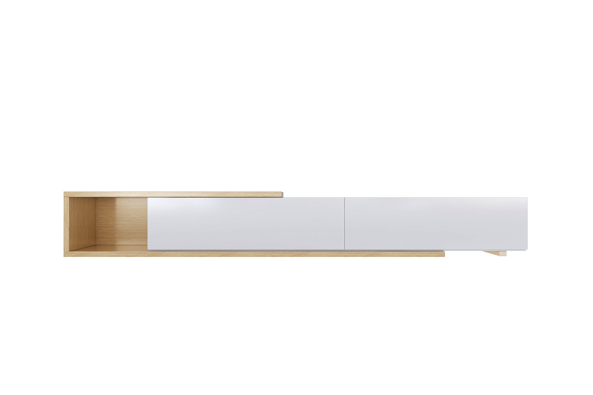 Rich light timber and white entertainment unit