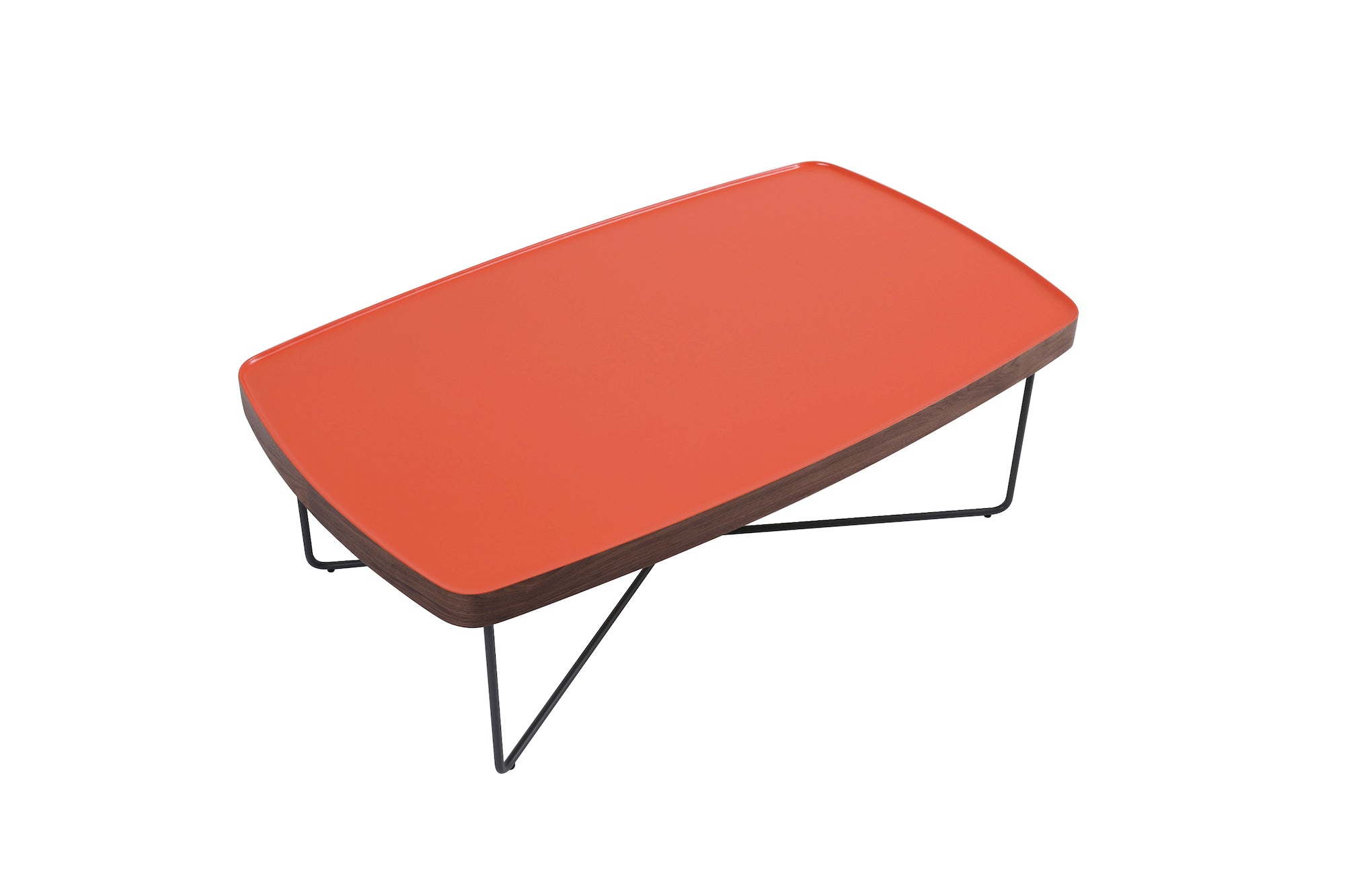 Red table with black metal legs