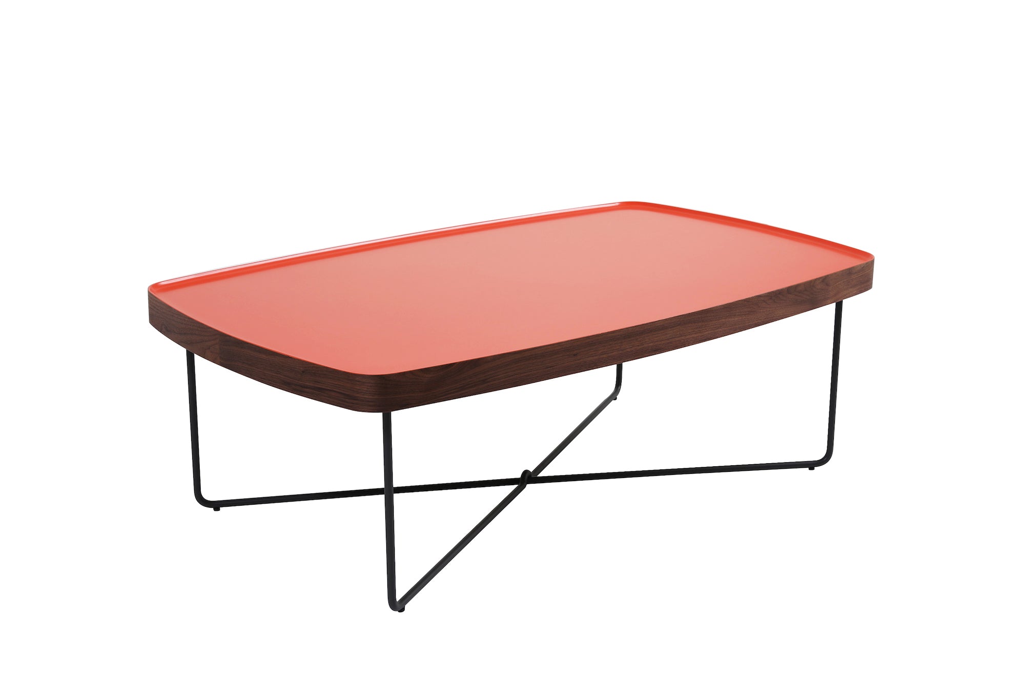 Red table with black metal legs
