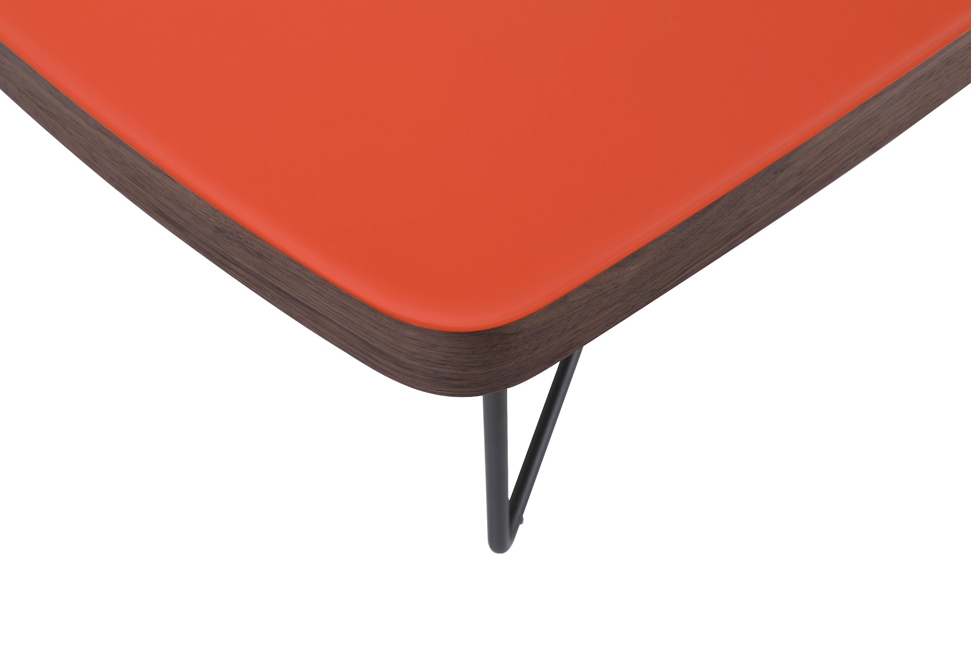 Red table with black metal legs