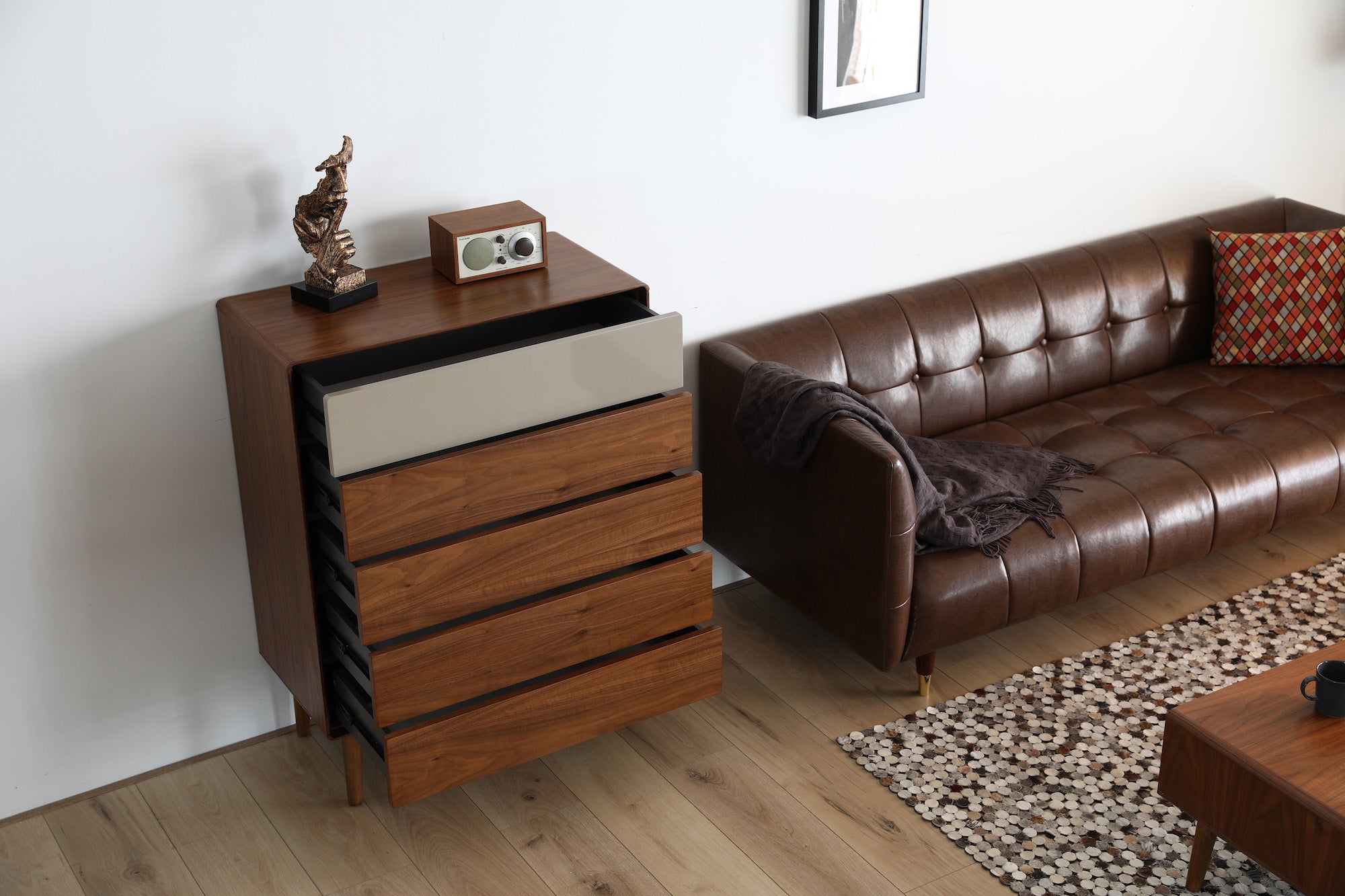 Walnut 5 Drawer Tallboy