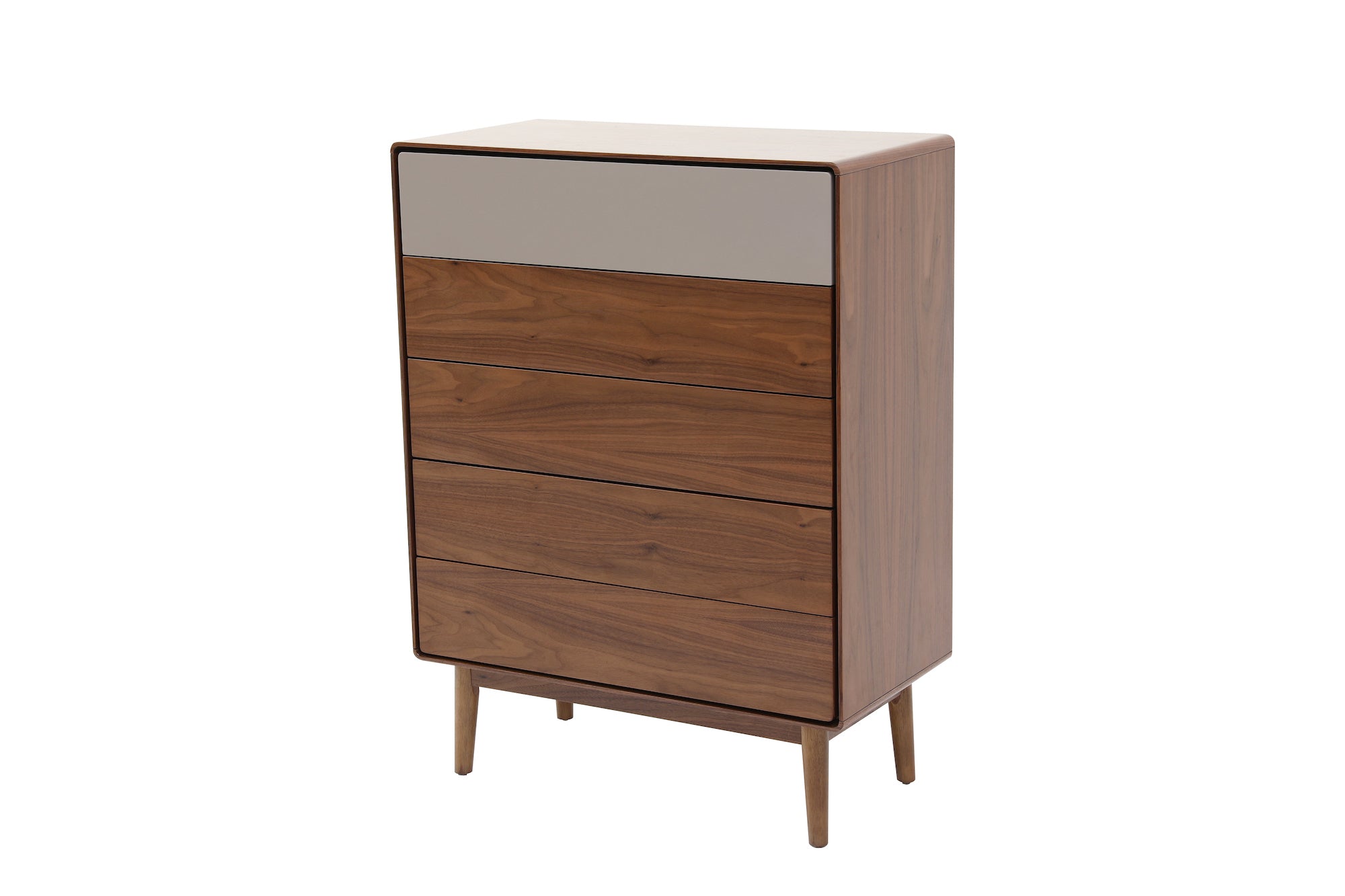 Walnut 5 Drawer Tallboy