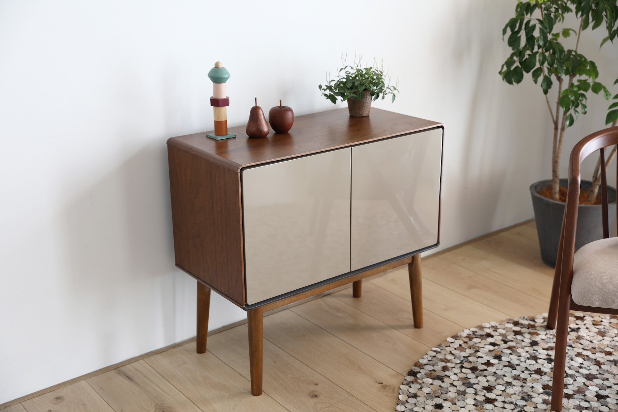 Walnut 2 Door Cabinet wooden floor