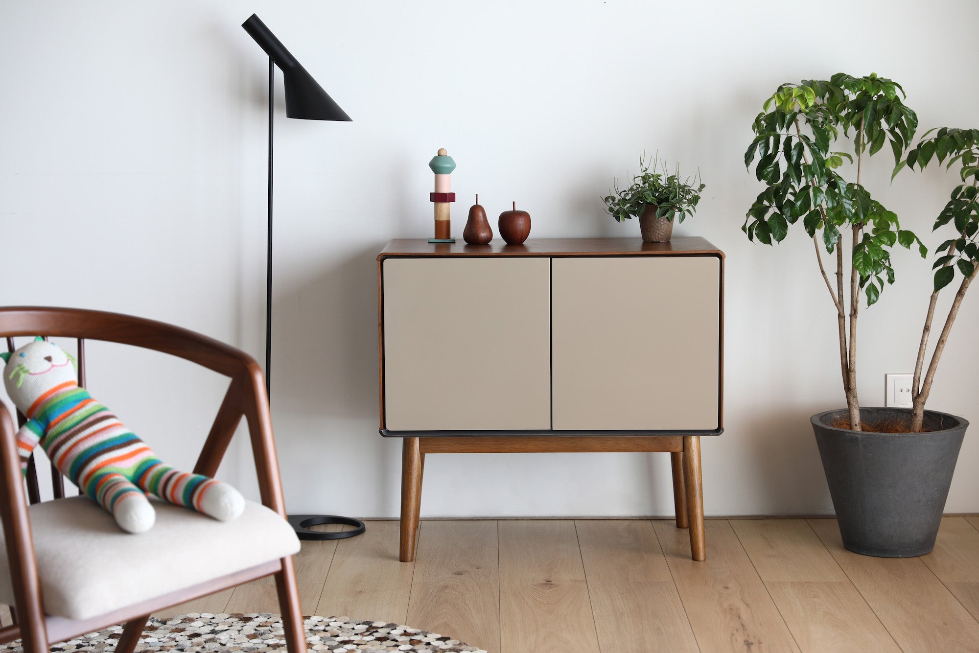 Walnut 2 Door Cabinet and chair