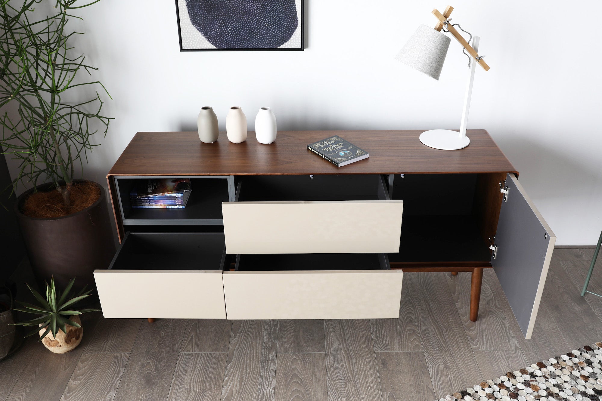 Walnut Entertainment unit grey floor