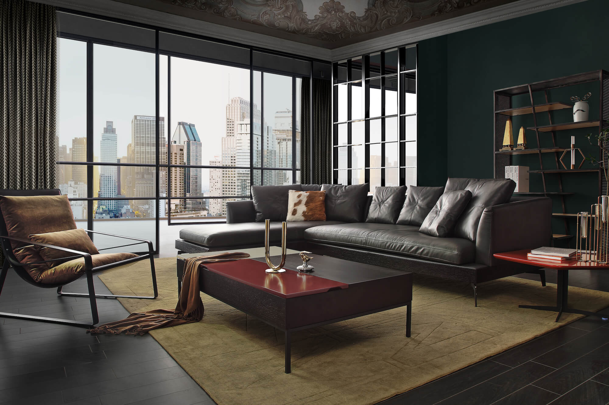 iron frame shelf in dark room