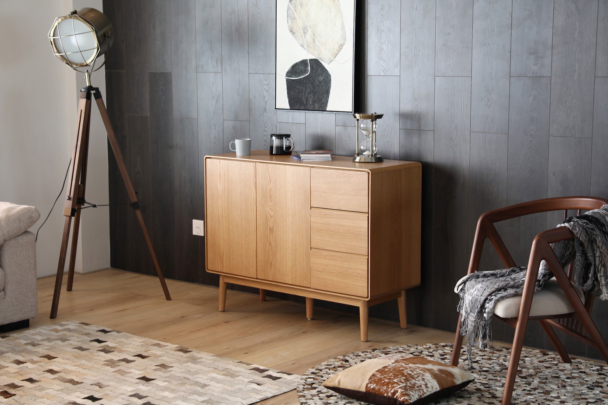 white oak veneer small buffet and print