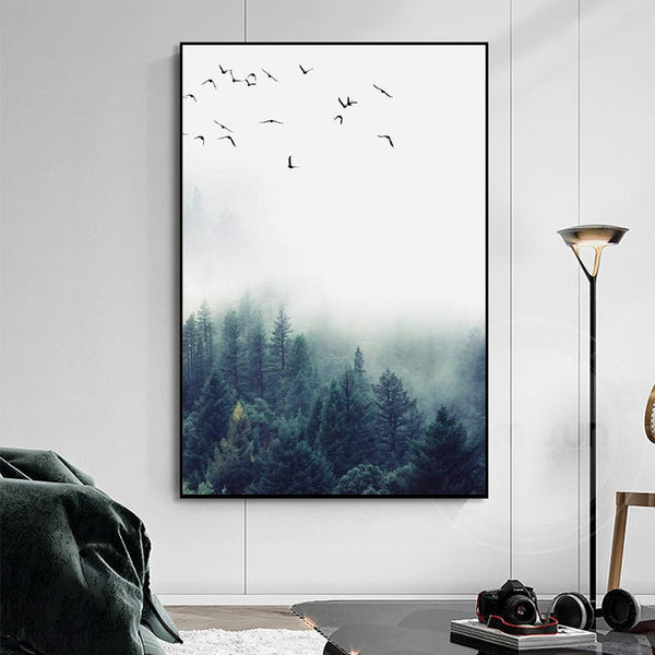 Misty Forest Birds Prints