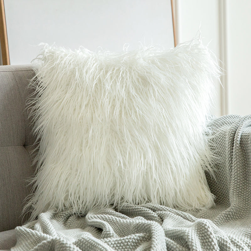 Decorative Solid Faux Fur Cushion Cover