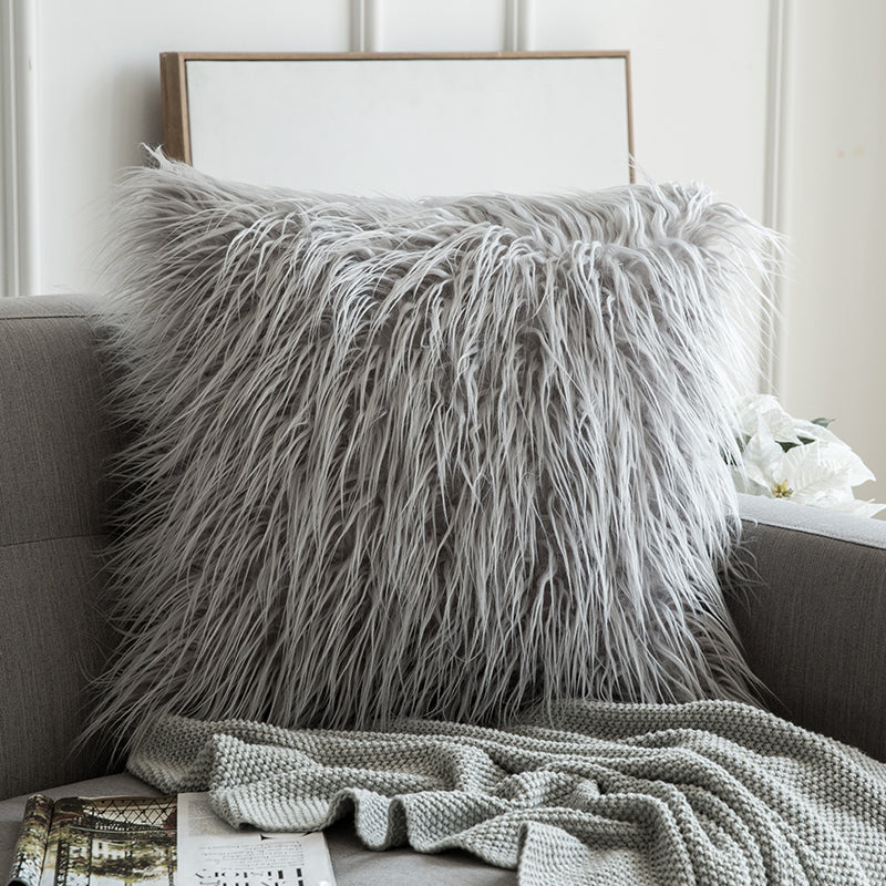 Grey faux fur cushion store covers