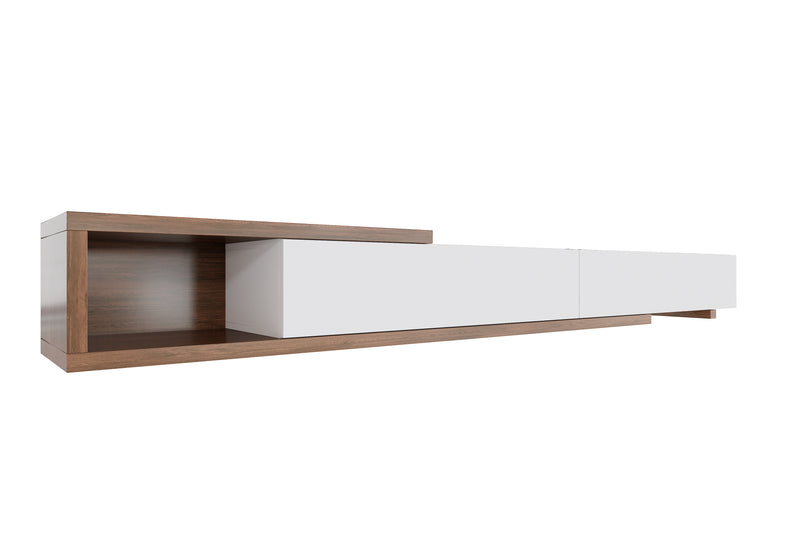 Extendable Sleek wooden toned and white entertainment unit