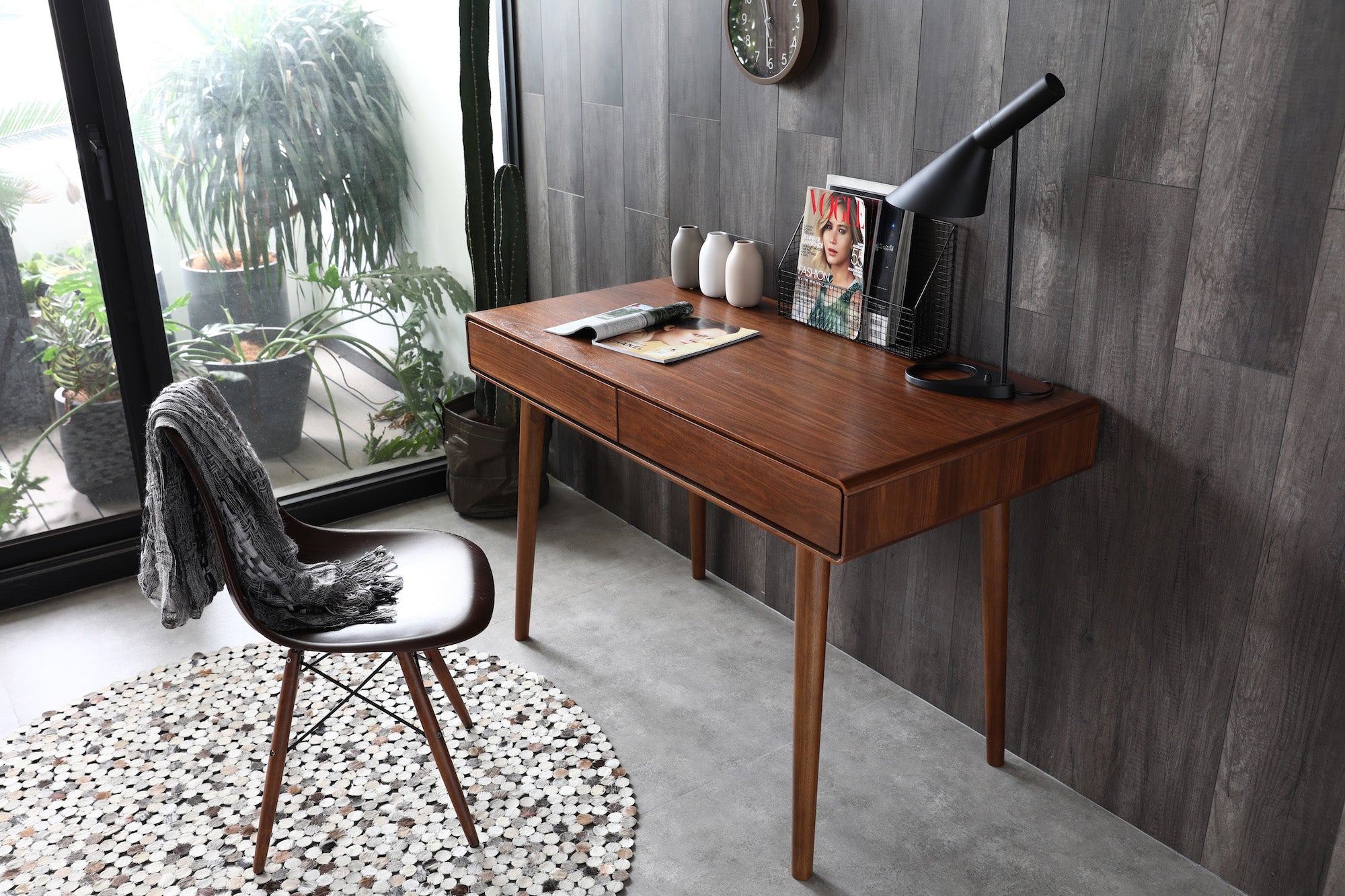 Walnut Desk in grey room