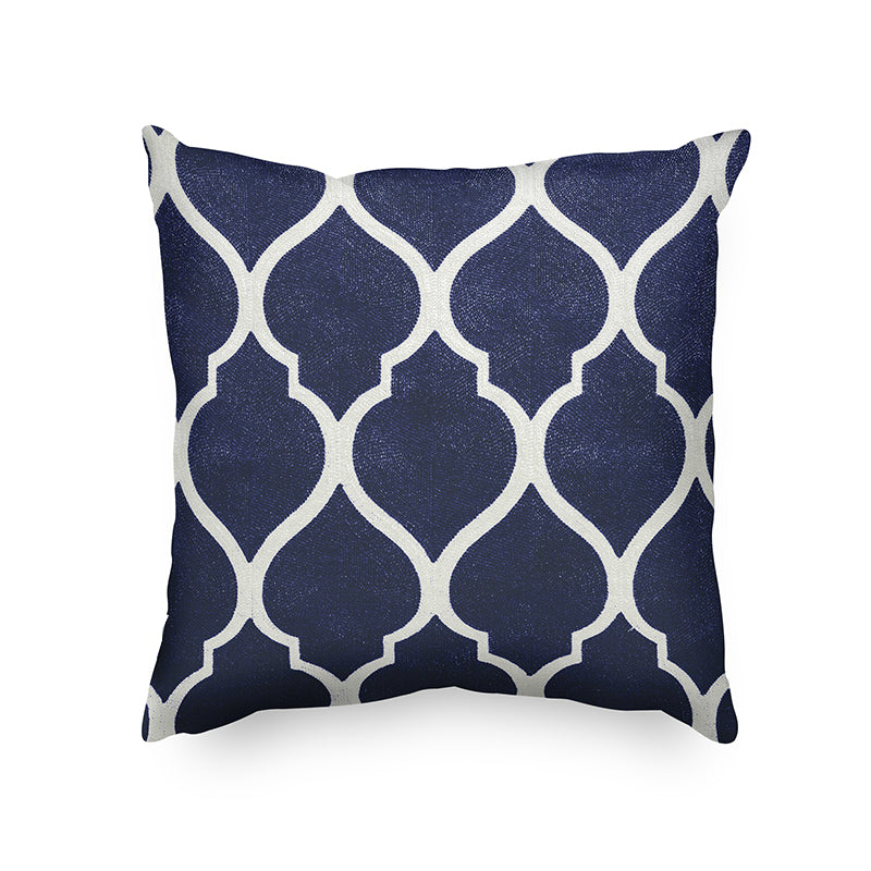 Blue Geometric Embroidered Cushion Cover