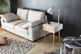 matt white bedside table grey sofa