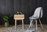 matt white bedside table and chair