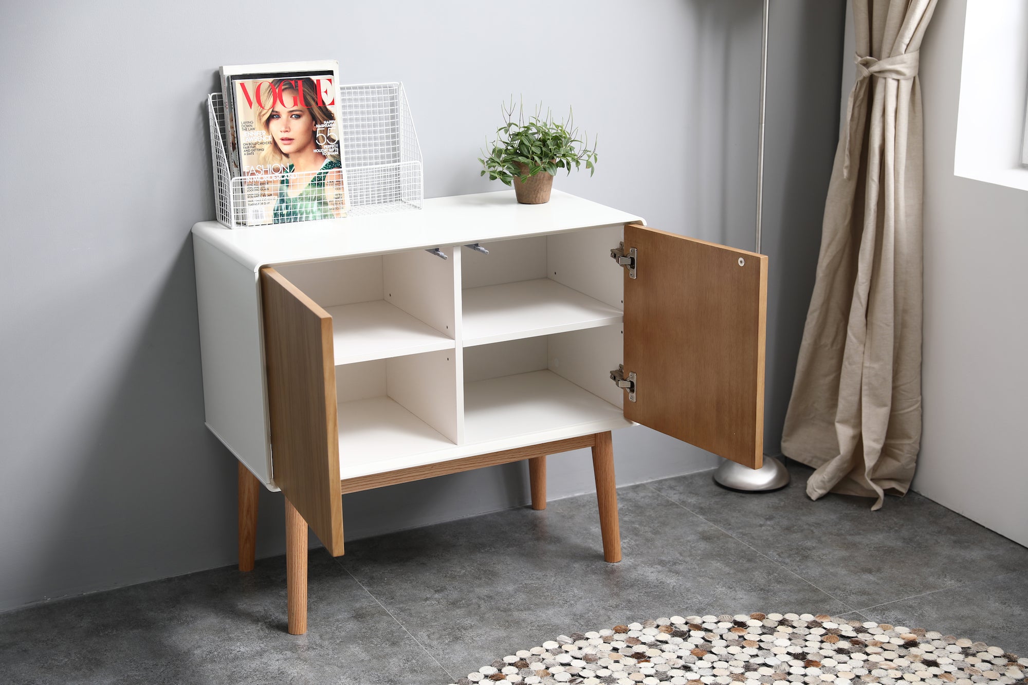 Red oak wood veneer cabinet